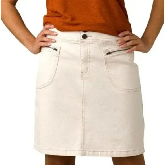PRANA Women's Broadway Denim Pencil Skirt Size 4 Cream Organic Stretch NWT - Picture 1 of 10